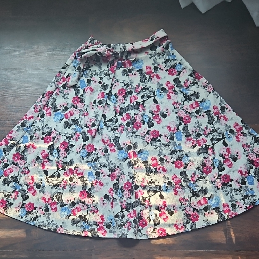 Silhouette Pink and Blue Maxi A-Line Skirt with Tie Front